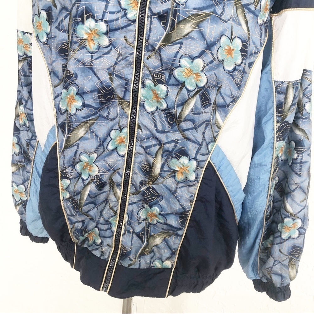 Vintage Nylon 1980’s 1990’s Floral Zip Up Jacket Coat Size Medium Retro Bomber - Picture 3 of 8